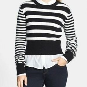 Michael Kors Black And White Striped Crop Sweater